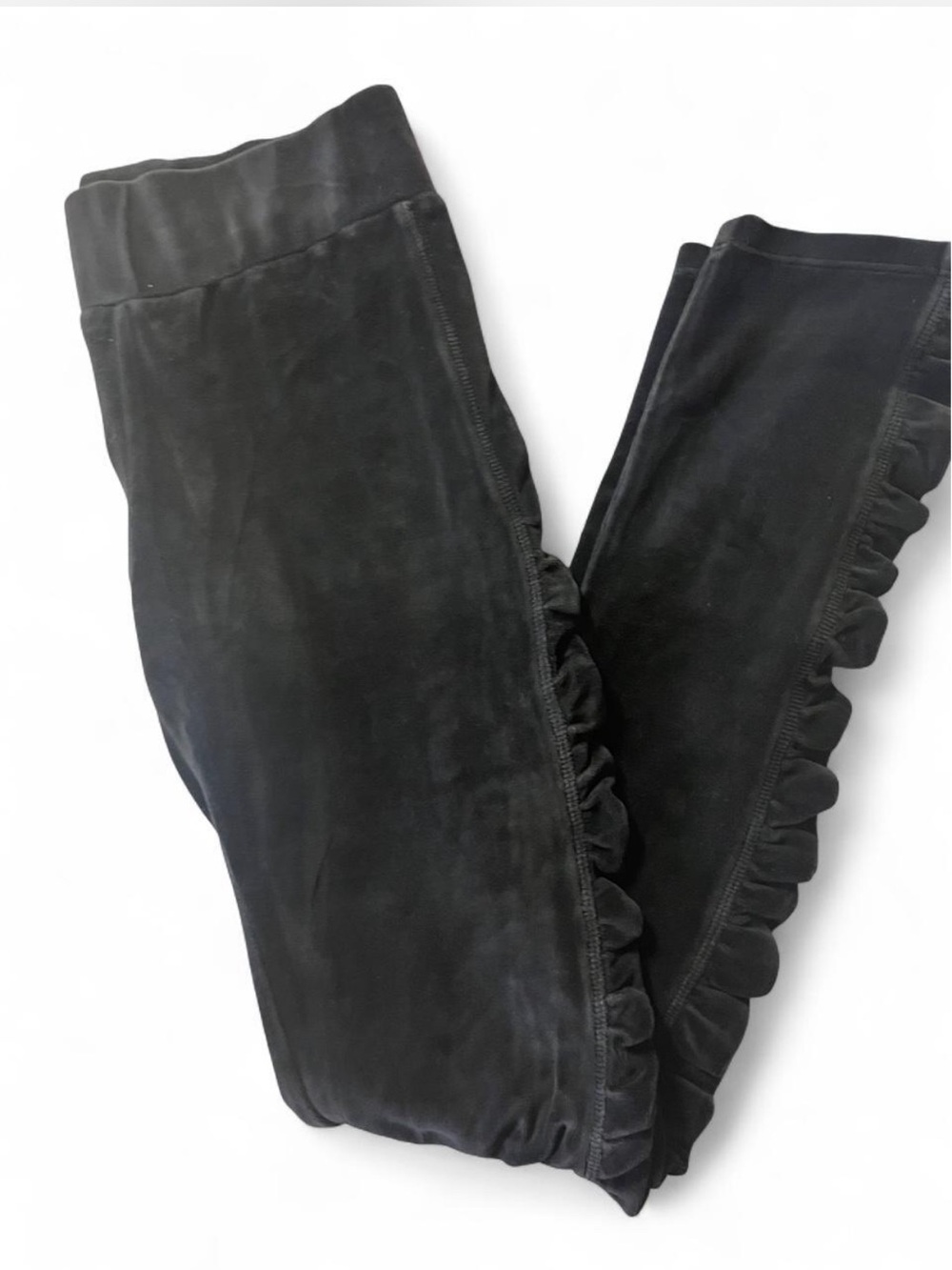 FARM Rio Rare Authentic Brazilian Black Velour Ruched Side Ruffle Pants S